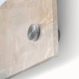 Close-up of abstract minimalist wall art design on acrylic glass, showcasing soft pastel hues of pink and blue with a smooth, modern finish, perfect for contemporary decor.