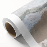 Abstract minimalist wall art on rolled canvas, showcasing soft pastel colors and geometric shapes, ideal for modern home decor. Packaged securely in a cardboard tube for easy shipping and handling.