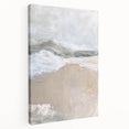 Abstract minimalist wall art on stretched canvas, displaying soft pastel colors and geometric shapes, ideal for modern home decor, viewed from the side.