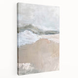 Abstract minimalist wall art on stretched canvas, displaying soft pastel colors and geometric shapes, ideal for modern home decor, viewed from the side.