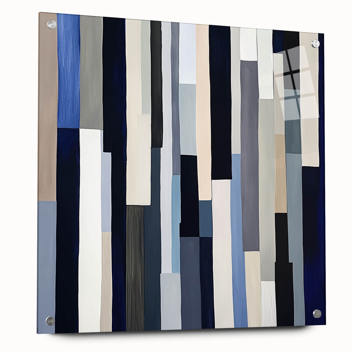 Geometric Abstract Wall Decor – Modern Navy, Gray & Beige Canvas