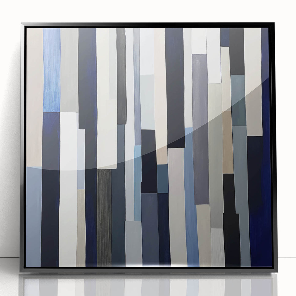 Geometric Abstract Wall Decor – Modern Navy, Gray & Beige Canvas