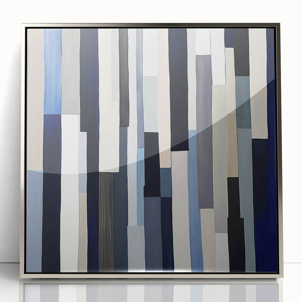 Geometric Abstract Wall Decor – Modern Navy, Gray & Beige Canvas