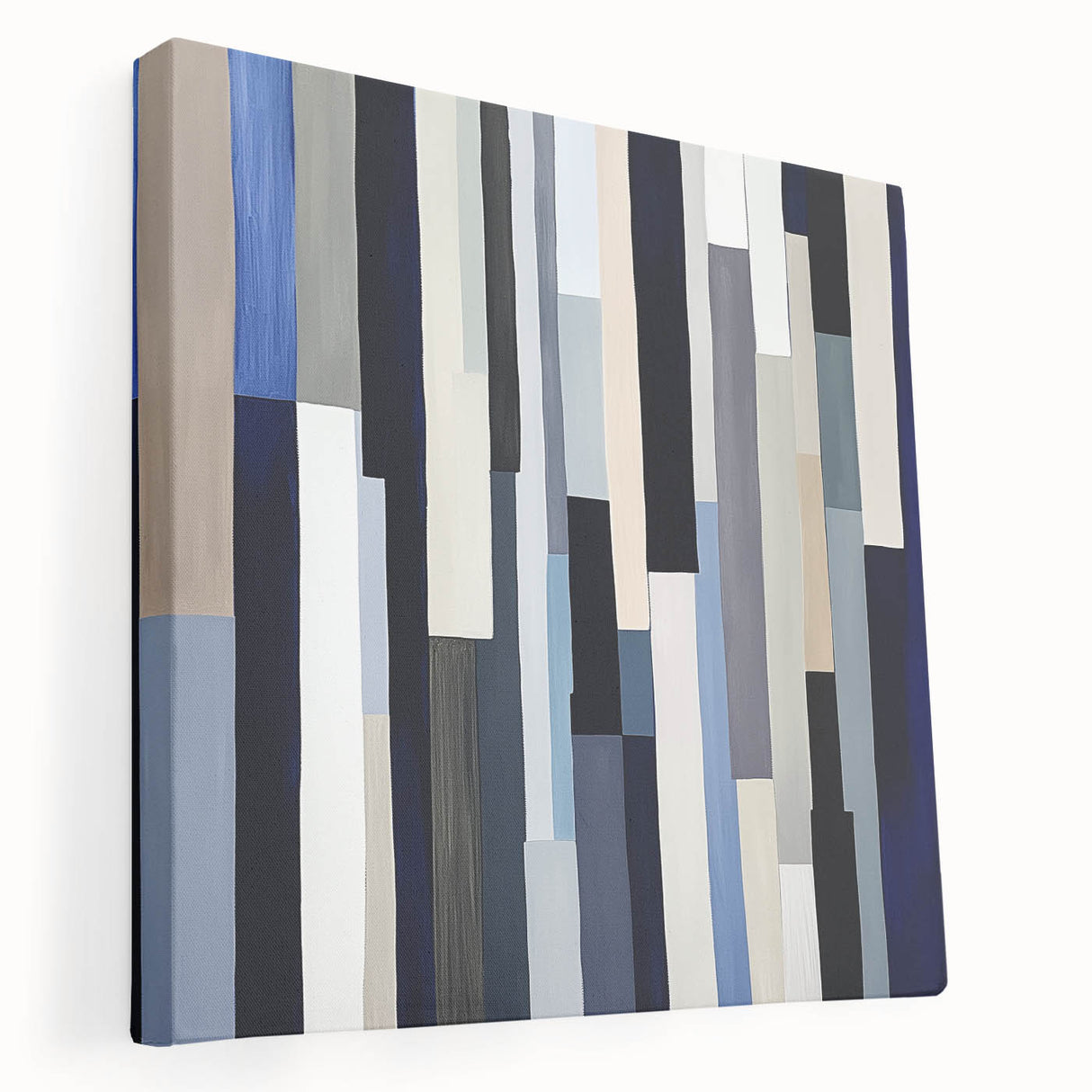 Geometric Abstract Wall Decor – Modern Navy, Gray & Beige Canvas