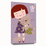 Happy Girl & Cat Girls Room Wall Art – Kids Room Art Print