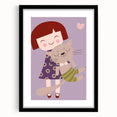 Happy Girl & Cat Girls Room Wall Art – Kids Room Art Print