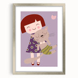 Happy Girl & Cat Girls Room Wall Art – Kids Room Art Print