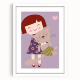 Happy Girl & Cat Girls Room Wall Art – Kids Room Art Print