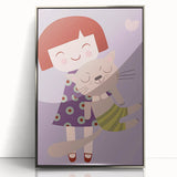 Happy Girl & Cat Girls Room Wall Art – Kids Room Art Print