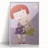 Happy Girl & Cat Girls Room Wall Art – Kids Room Art Print