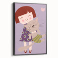 Happy Girl & Cat Girls Room Wall Art – Kids Room Art Print