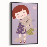 Happy Girl & Cat Girls Room Wall Art – Kids Room Art Print