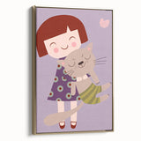 Happy Girl & Cat Girls Room Wall Art – Kids Room Art Print