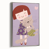 Happy Girl & Cat Girls Room Wall Art – Kids Room Art Print