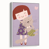 Happy Girl & Cat Girls Room Wall Art – Kids Room Art Print
