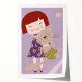 Happy Girl & Cat Girls Room Wall Art – Kids Room Art Print