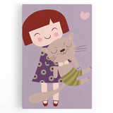 Happy Girl & Cat Girls Room Wall Art – Kids Room Art Print