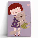 Happy Girl & Cat Girls Room Wall Art – Kids Room Art Print