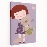 Happy Girl & Cat Girls Room Wall Art – Kids Room Art Print