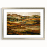 Textured abstract art print in warm orange and red hues on a silver-framed canvas, suitable for bedroom decor.