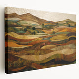 Autumn-themed landscape on large stretched canvas, featuring warm orange and brown tones, ideal for kitchen wall art.