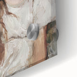 Close-up of an abstract figurative acrylic piece on glass, showcasing vibrant colors and intricate details, perfect for modern home decor.