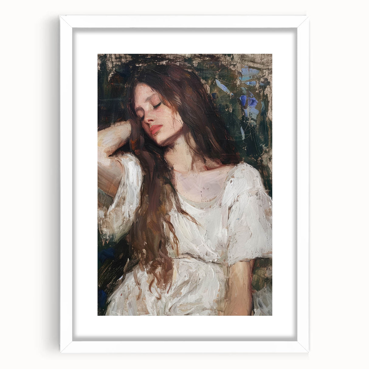 Abstract figurative art frame with a white mat, showcasing modern design elements, ideal for home decor or gallery exhibitions, enhancing artistic aesthetics.
