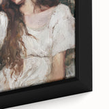 Close-up of an abstract figurative framed canvas, showcasing vibrant colors and intricate patterns, ideal for contemporary home decor or art enthusiasts.