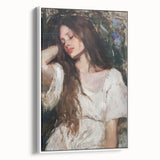 Abstract figurative framed canvas art showcasing vibrant colors and dynamic shapes, displayed in a sleek white frame, ideal for modern home decor.