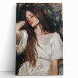 Abstract figurative stretched canvas art piece showcasing vibrant colors and dynamic shapes, leaning against a neutral wall, perfect for modern home decor.