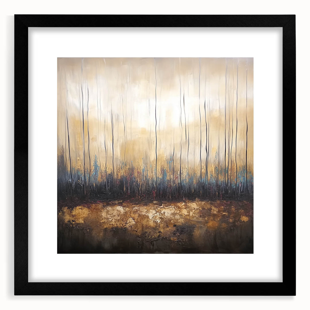 Abstract floral frame artwork with a black mat, showcasing vibrant colors and intricate designs, perfect for modern home decor or gallery display.