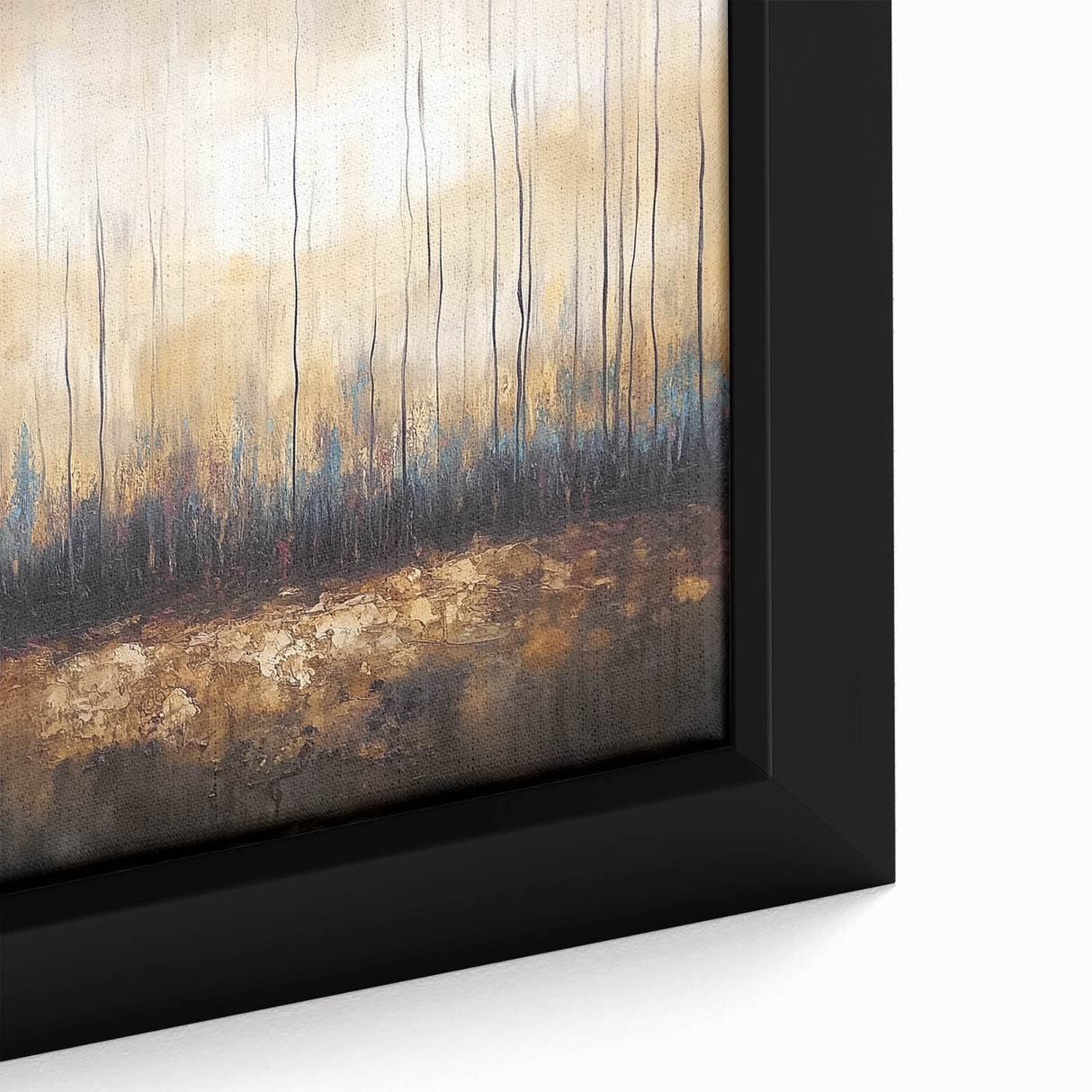 Close-up view of a framed canvas depicting vibrant abstract floral designs in shades of pink, blue, and green, ideal for modern home decor.