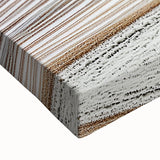 Close-up of an abstract landscape stretched canvas art piece showcasing vibrant hues of blue, green, and gold with intricate textures, ideal for modern home decor.