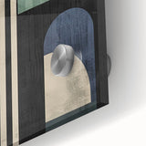 Close-up of a sleek abstract minimalist wall art piece featuring vibrant colors and smooth acrylic glass finish, perfect for modern home decor.