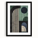 Abstract minimalist wall art framed in black, showcasing a geometric design with a matte finish, perfect for modern home decor. Ideal for stylish interiors.