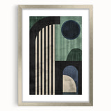 Abstract minimalist wall art framed in silver, showcasing a clean design with a white mat, perfect for modern home decor. Ideal for enhancing contemporary interiors.