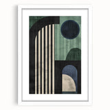 Abstract minimalist wall art framed in white, featuring soft geometric shapes and neutral tones, ideal for modern home decor, enhancing aesthetic appeal.