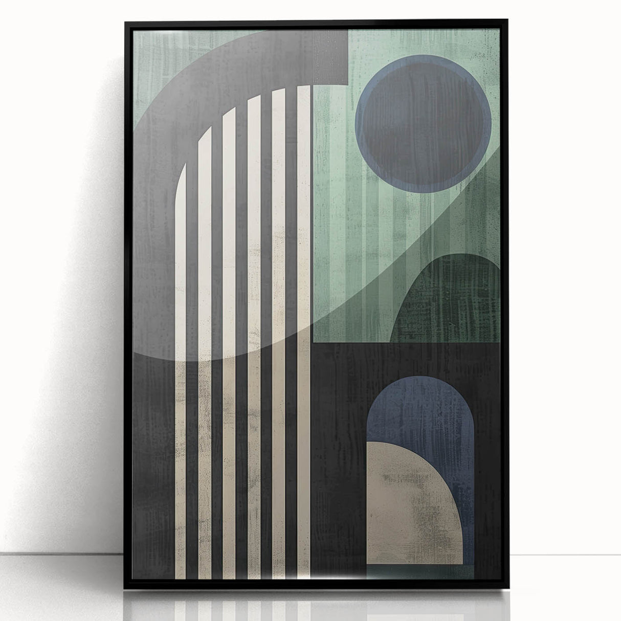 Framed abstract minimalist wall art featuring a sleek black design, showcasing modern aesthetics perfect for contemporary home decor. This piece enhances any room with its elegant simplicity and striking visual appeal.