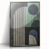 Framed abstract minimalist wall art featuring a silver acrylic design, showcasing geometric patterns and subtle textures, perfect for modern home decor.