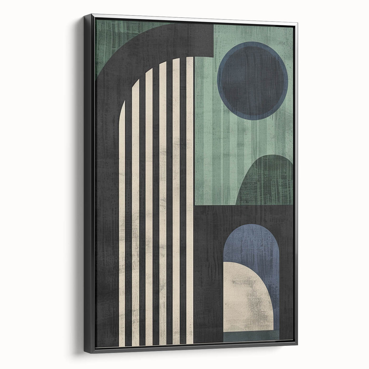 Framed abstract minimalist wall art showcasing a sleek black design, viewed from the side to highlight its elegant contours and modern aesthetic. Ideal for contemporary decor.