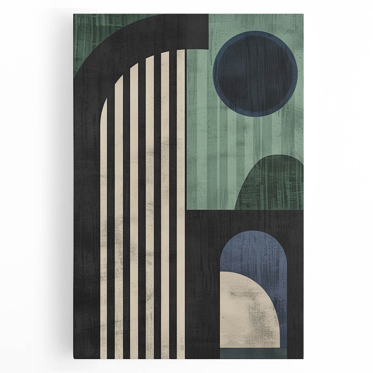 Abstract minimalist wall art on stretched canvas showcasing soft pastel colors and geometric shapes, perfect for modern home decor. Ideal for enhancing living spaces.