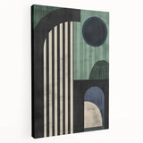 Abstract minimalist wall art on stretched canvas showcasing soft pastel colors and geometric shapes, ideal for modern interior decor. The side view highlights the canvas's depth and texture, making it a striking focal point for any room.