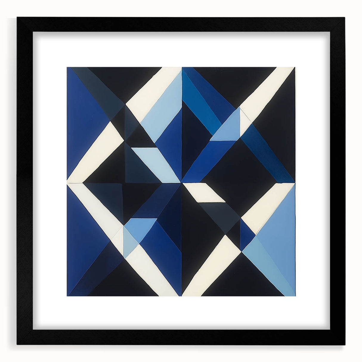 Geometric Abstract Wall Decor – Blue, White & Black Modern Art