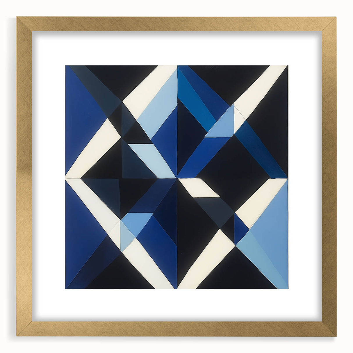 Geometric Abstract Wall Decor – Blue, White & Black Modern Art