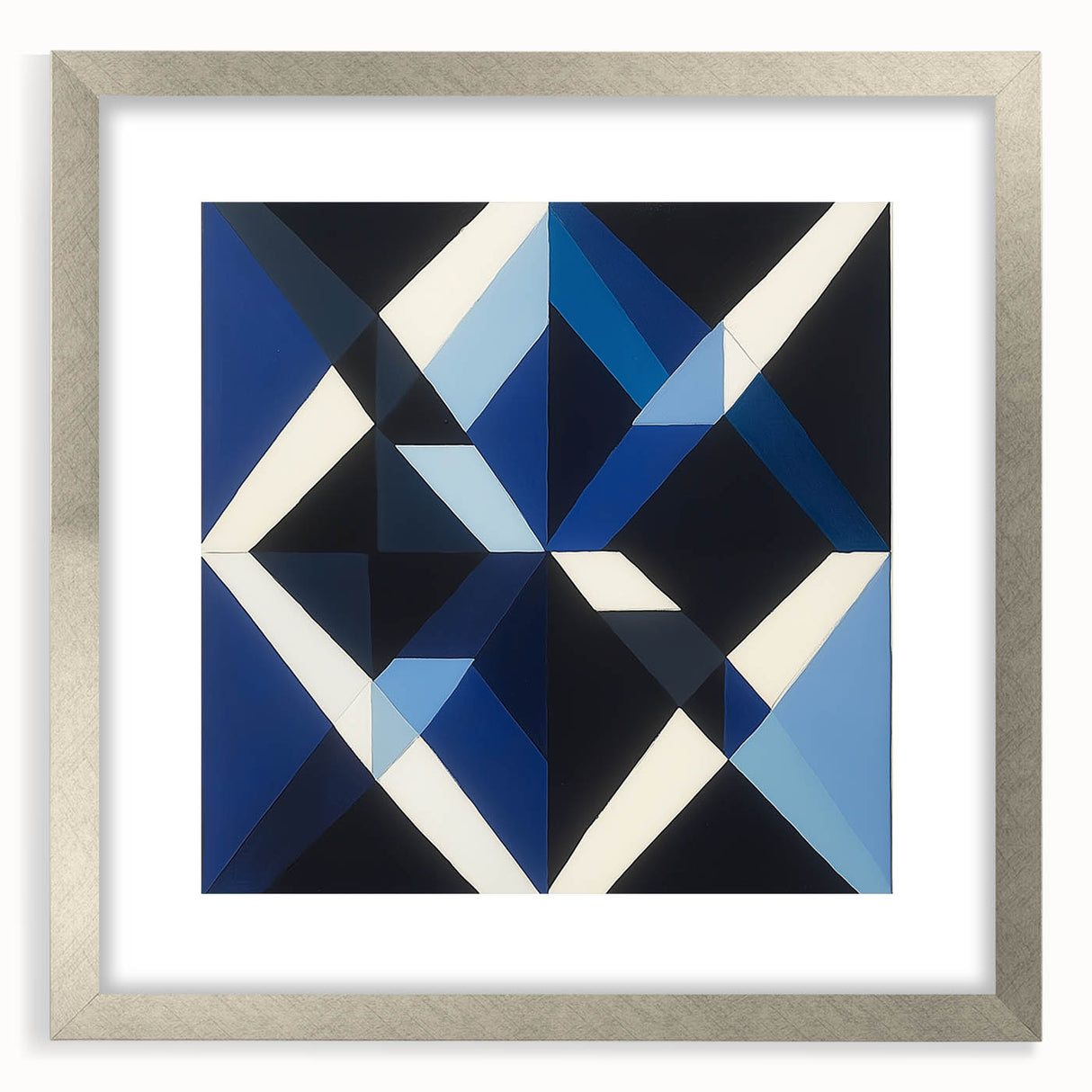 Geometric Abstract Wall Decor – Blue, White & Black Modern Art