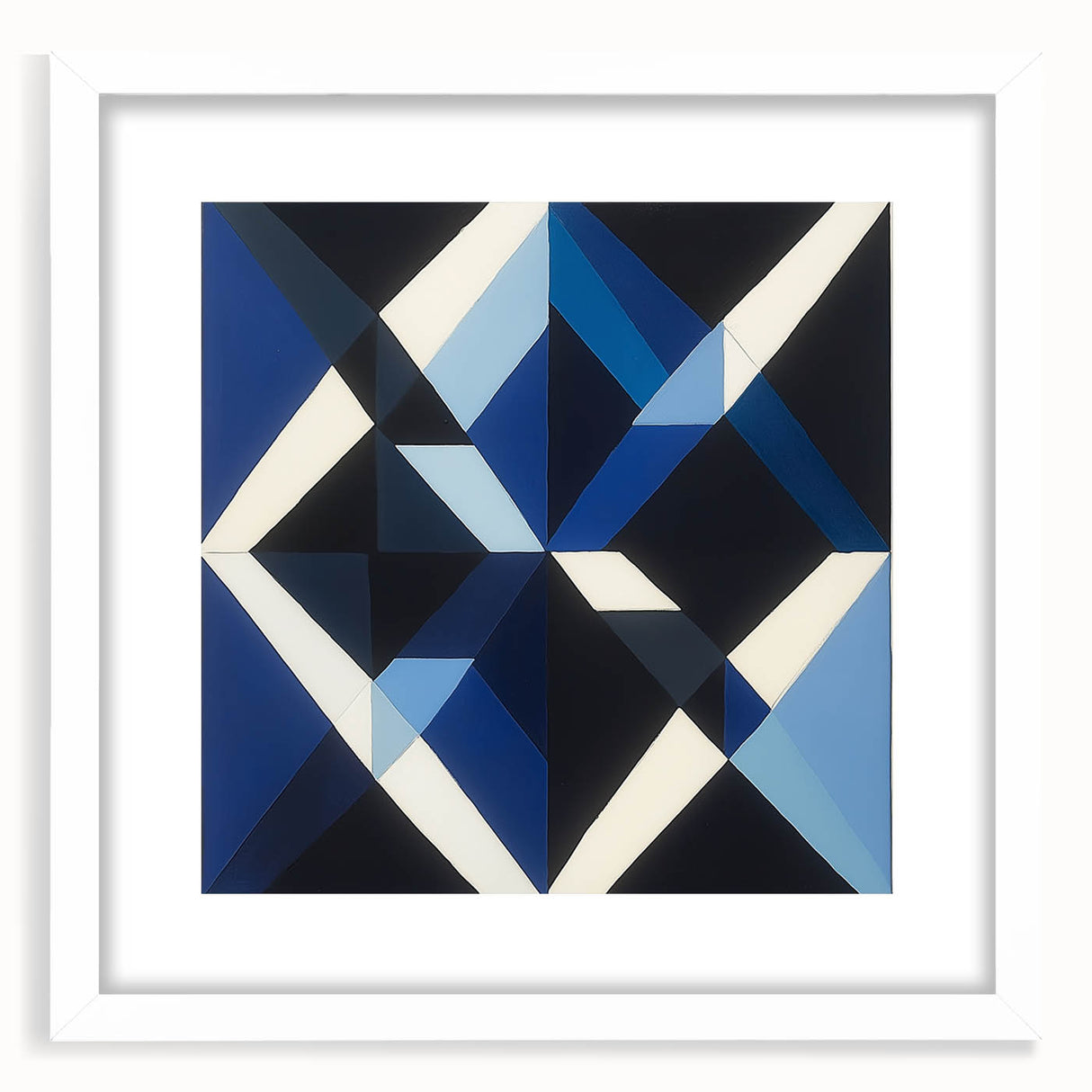 Geometric Abstract Wall Decor – Blue, White & Black Modern Art