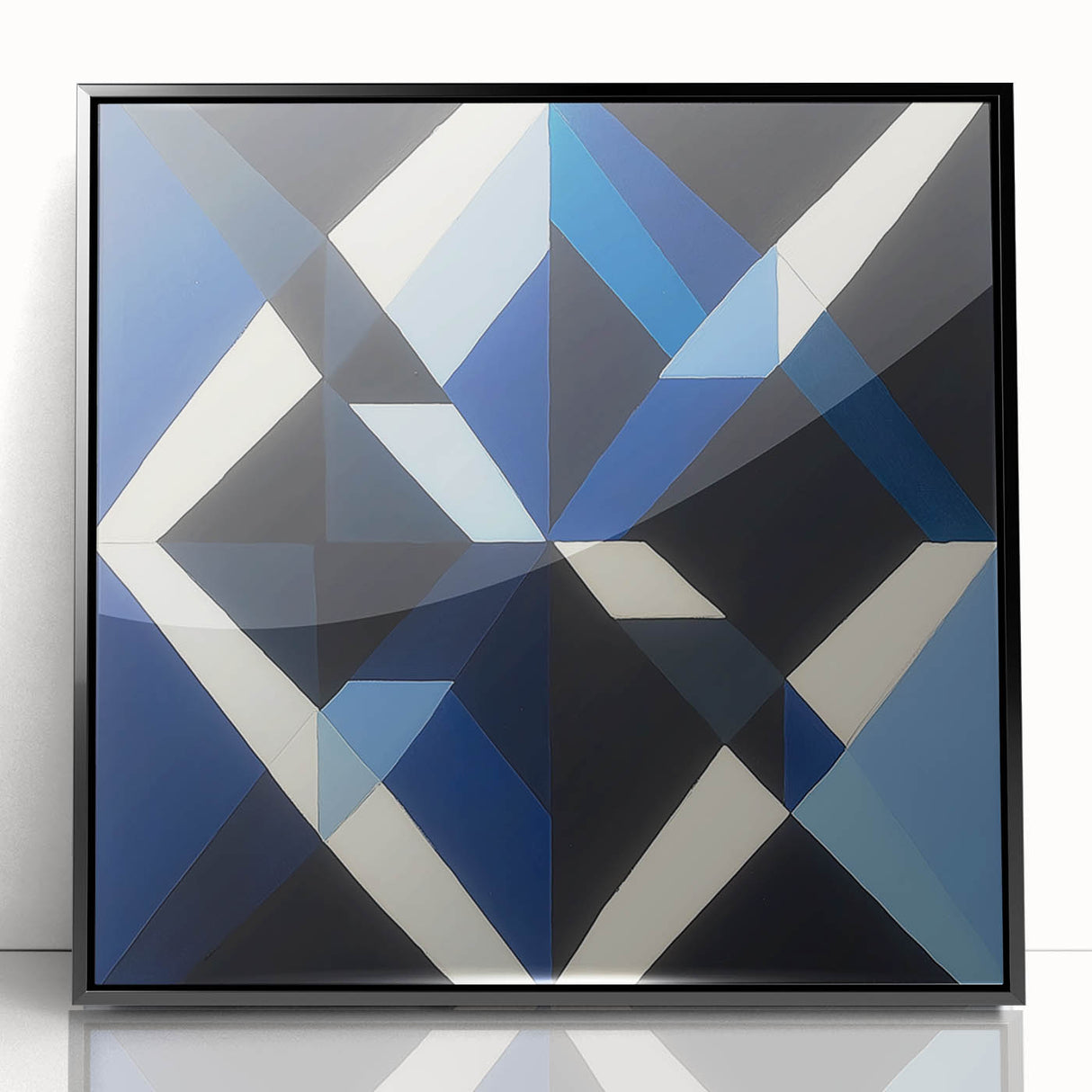 Geometric Abstract Wall Decor – Blue, White & Black Modern Art