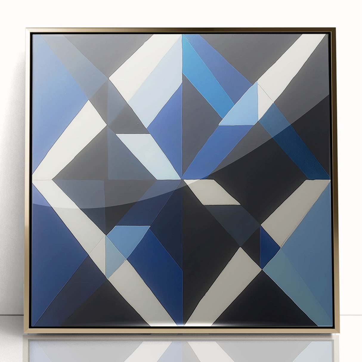 Geometric Abstract Wall Decor – Blue, White & Black Modern Art
