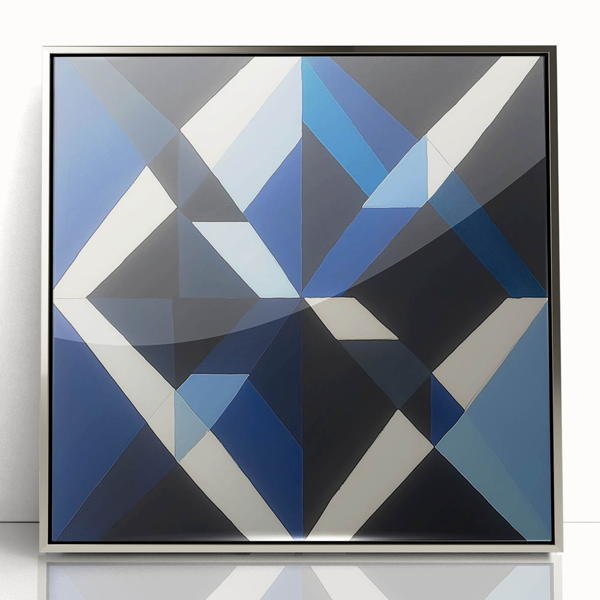 Geometric Abstract Wall Decor – Blue, White & Black Modern Art