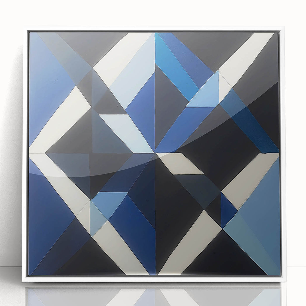 Geometric Abstract Wall Decor – Blue, White & Black Modern Art